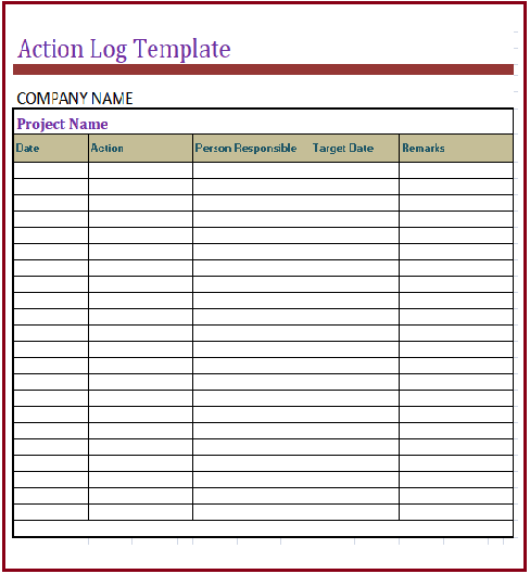 Action Log Template 12 Free Printable Word Excel PDF Layouts 