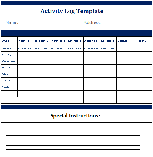 Activity Log Templates 17 Free Printable Word Excel PDF Formats 