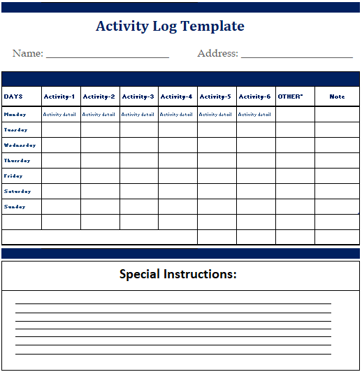 Activity Log Printable