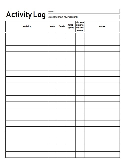 Activity Log Template Free