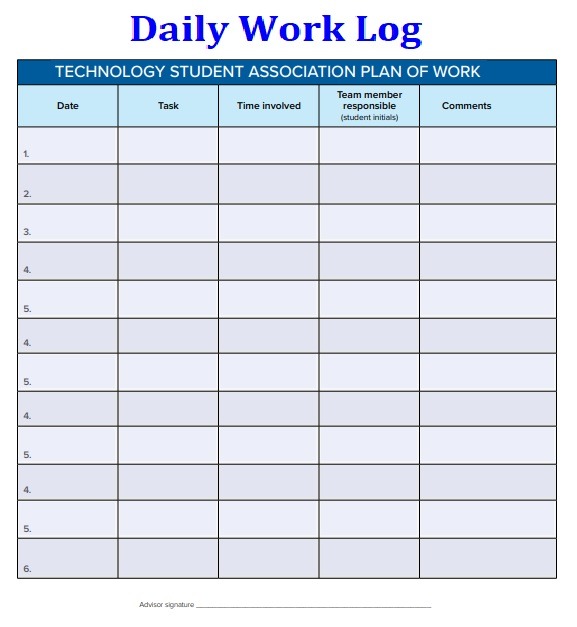 Daily Work Log Template Free Log Templates