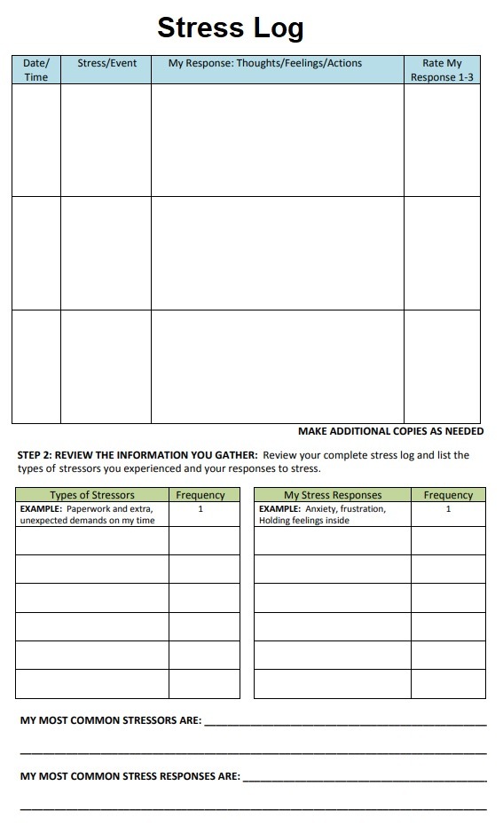 Stress Log Template Free Printable Word Excel Pdf Samples My XXX Hot Girl