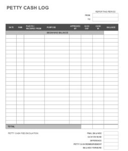 9+ Petty Cash Log Templates | Free Log Templates