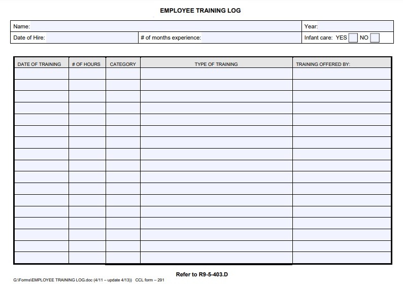 Free Employee Training Log Template Free Printable Templates