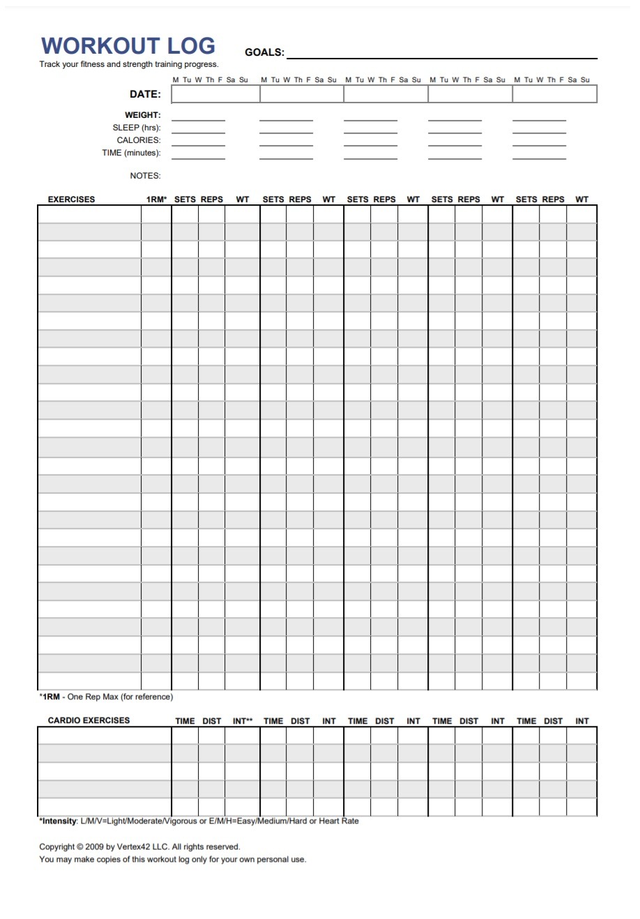 Workout Log Template | 8+ Free Printable MS Word, Excel & PDF Formats ...