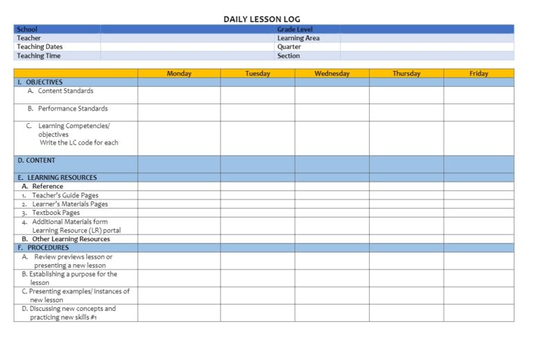 Daily Lesson Log Templates | 8+ Free Printable MS Word Formats, Samples ...