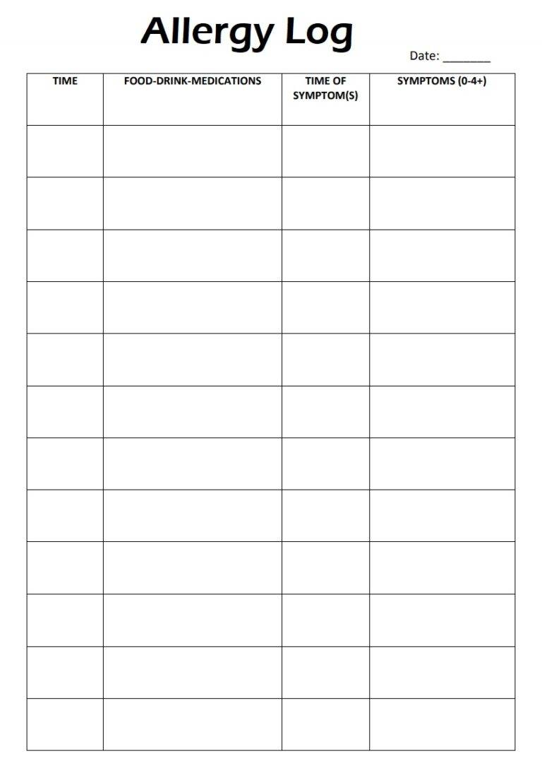 10 Allergy Log Template Free Log Templates